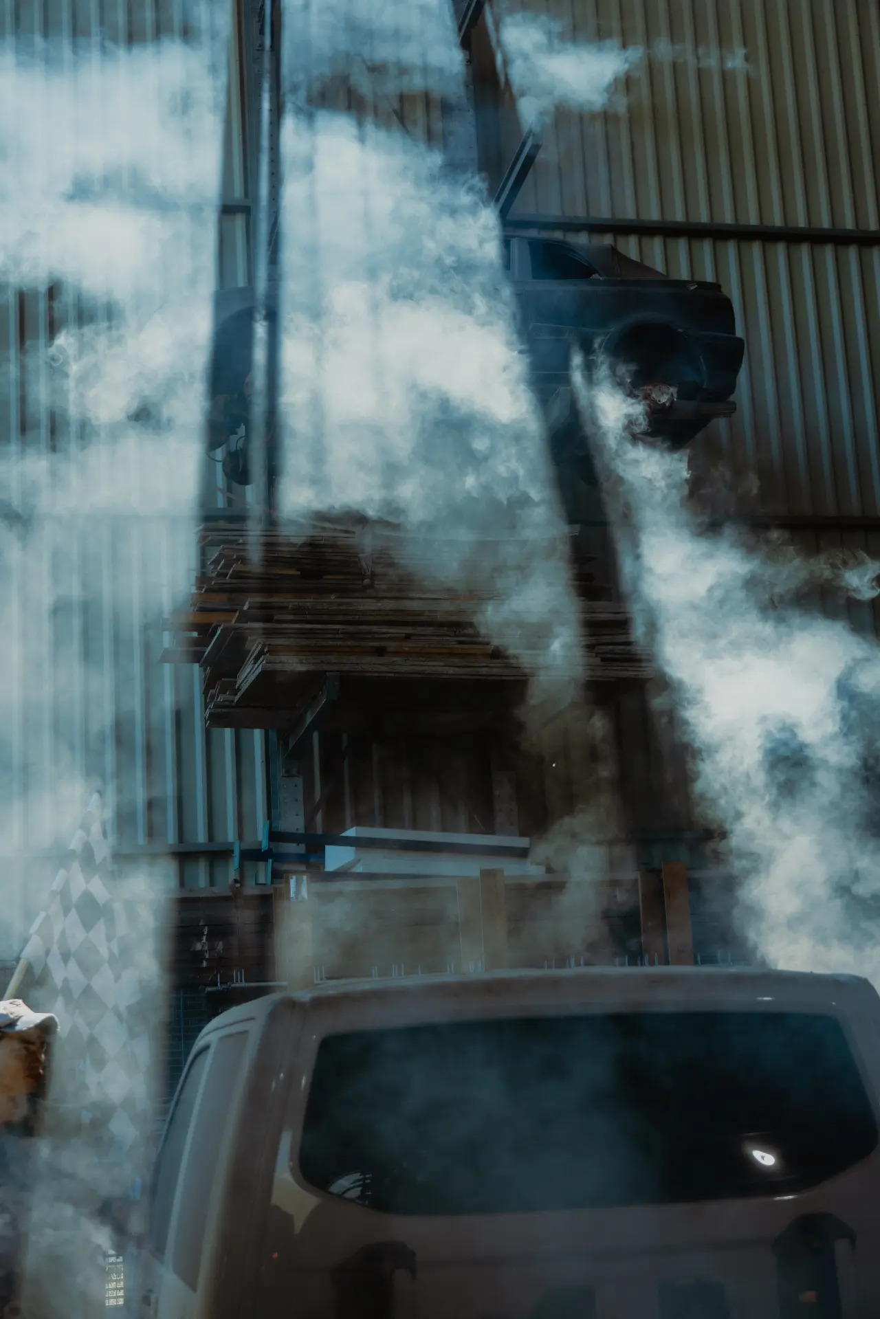 Industrial automotive workshop scene