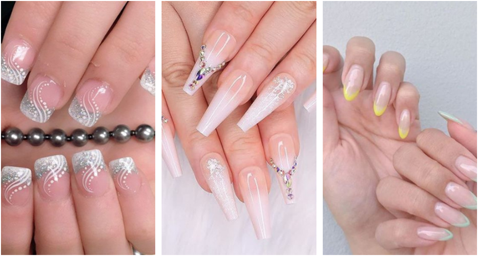 Solar Nails (fade white and silver) oval shape | Solar nails, White sparkle  nails, Squoval nails